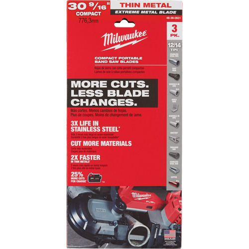 Extreme Metal Band Saw Blades, High Speed Steel, 30-9/16" L x 1/2" W x 0.02" Thick, 12/14 TPI Equipment World