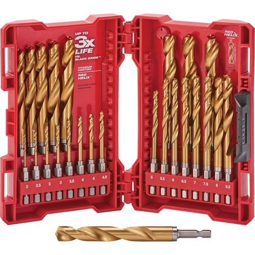 Shockwave Red Helix Metric Drill Bit Set, 25 Pieces, Titanium Equipment World