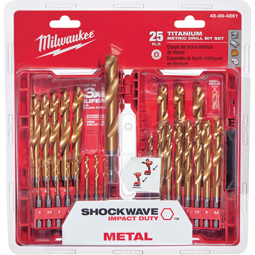 Shockwave Red Helix Metric Drill Bit Set, 25 Pieces, Titanium Equipment World