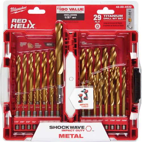 Shockwave Red Helix Drill Bit Set, 29 Pieces, Titanium Equipment World