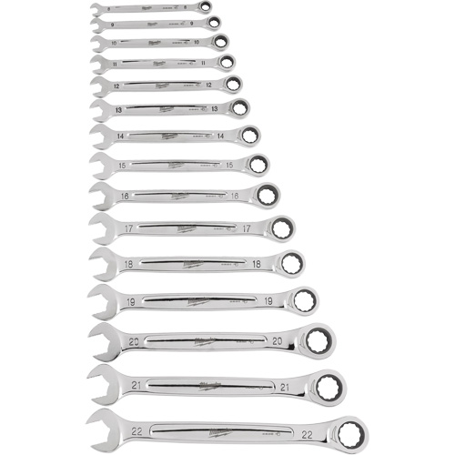 Ratcheting Wrench Set, Combination, 15 Pieces, Metric Equipment World