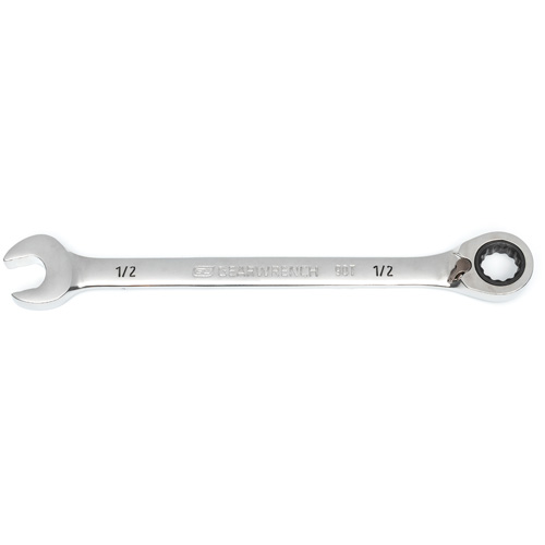 90-Tooth Reversible Ratcheting Wrench, 12 Point, 1/2", Chrome/Polished Finish Equipment World