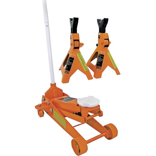 Service Jack with 3-Ton Vehicle Stands, 2.5 Ton(s) Capacity, 5" Lowered, 19-1/4" Raised, Manual Hydraulic Equipment World
