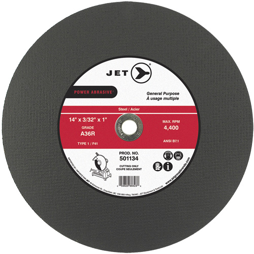 Meule &agrave; tronçonner Power Abrasive A36R, 14" x 3/32", Arbre de 1", Type 1, 4400 Tr/min Equipment World