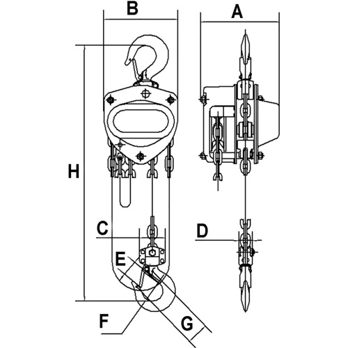 Palans &agrave; chaîne de s&eacute;rie KCH, Lev&eacute;e 20', Cabacit&eacute; 2200 lb (1 tonnes), Chaîne en Acier alli&eacute; Equipment World