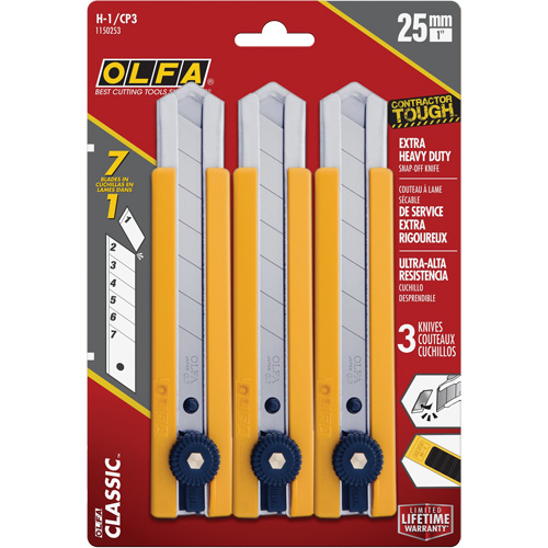 Couteau utilitaire classique extra robuste H-1 avec prise &agrave; pi&egrave;ce caoutchout&eacute;e, 25 mm Equipment World