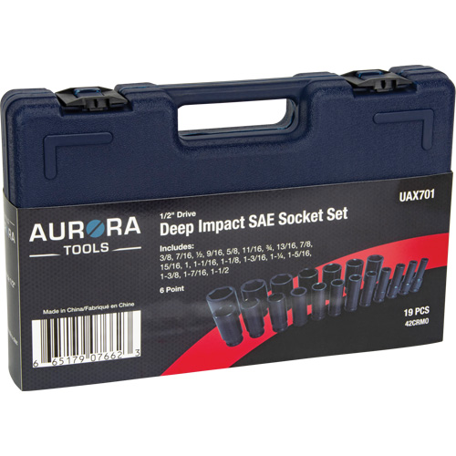 SAE Socket Set, 19 Pcs, Impact, 1/2" Drive Size, Deep Equipment World