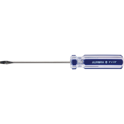 Blue Transparent Striped Slotted Screwdriver, 1/8" Tip, Round, Plastic Handle Equipment World