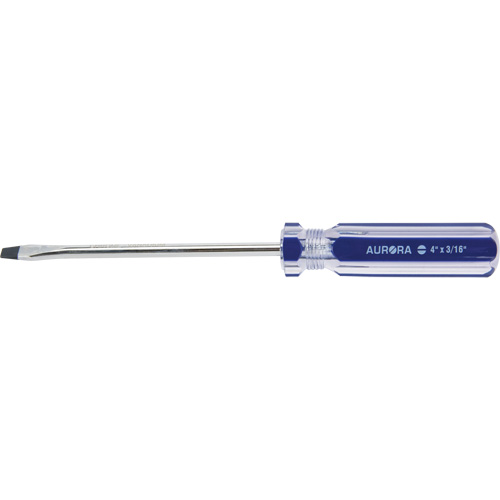 Blue Transparent Striped Slotted Screwdriver, 3/16" Tip, Round, Plastic Handle Equipment World
