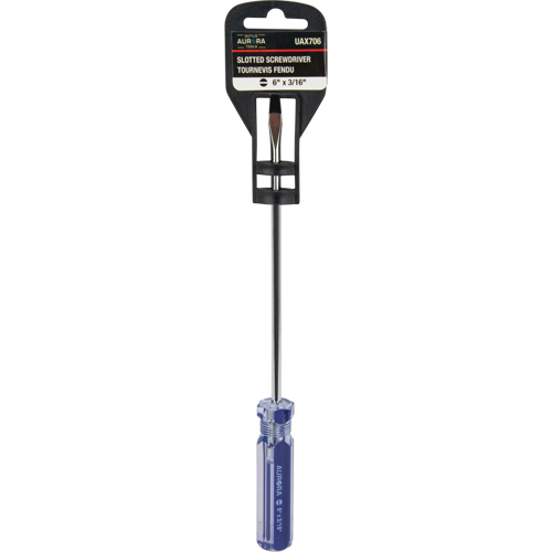 Blue Transparent Striped Slotted Screwdriver, 3/16" Tip, Round, Plastic Handle Equipment World