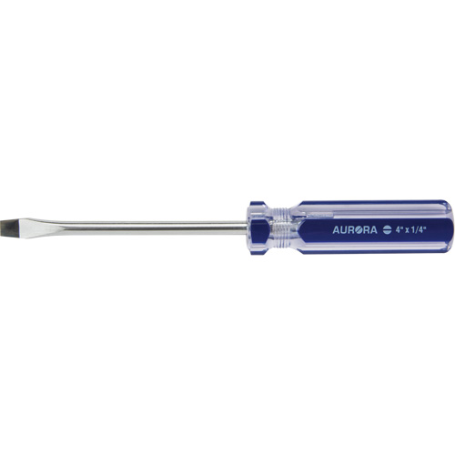 Blue Transparent Striped Slotted Screwdriver, 1/4" Tip, Round, Plastic Handle Equipment World