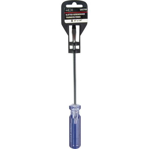 Blue Transparent Striped Slotted Screwdriver, 1/4" Tip, Round, Plastic Handle Equipment World