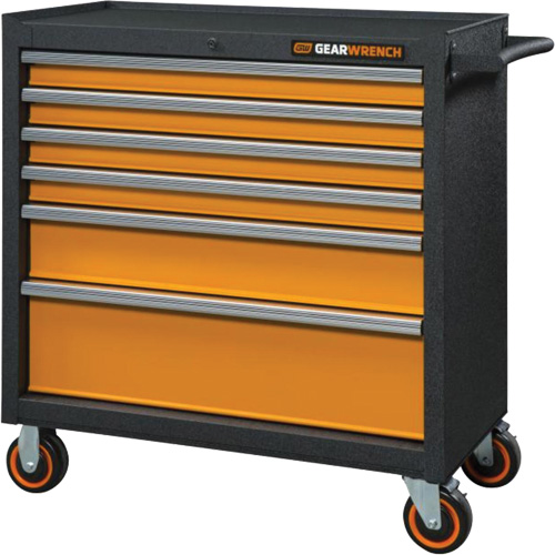 Armoire roulante pour outils s&eacute;rie GSX, 6 tiroirs, 36" la x 18-1/5" p x 37-2/5" h, Noir/Orange Equipment World