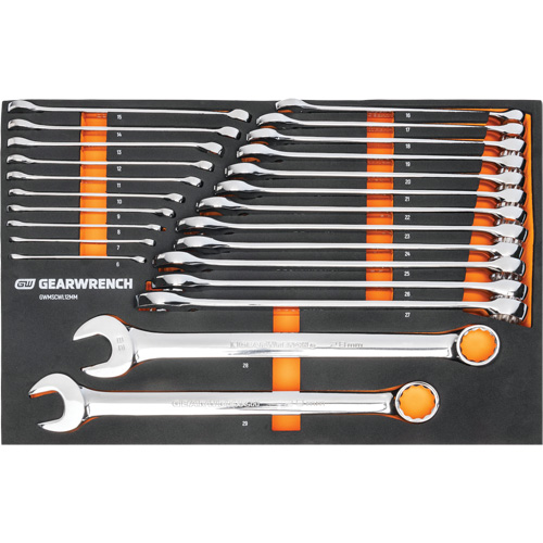 12-Point Long Pattern Combination Metric Wrench Set in Foam Storage Tray, Open-Ended, 24 Pieces, Metric Equipment World