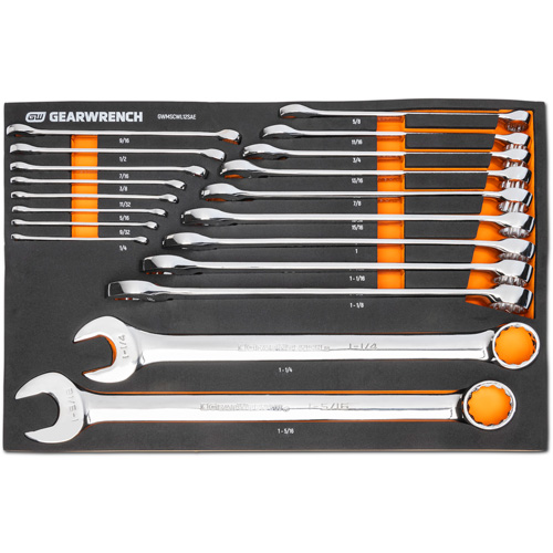 12-Point Long Pattern Combination SAE Wrench Set in Foam Storage Tray, Open-Ended, 19 Pieces, Imperial Equipment World
