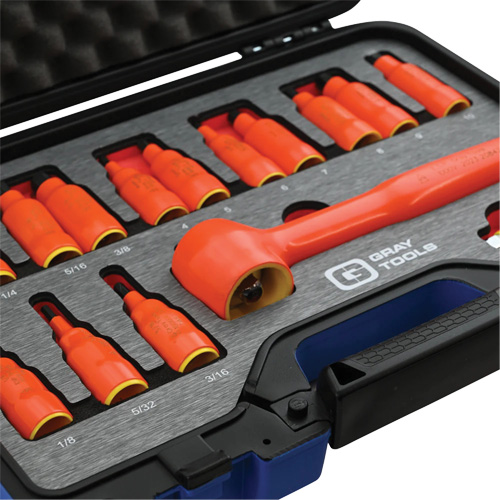 3/8" Drive SAE & Metric Hex Bit Insulated Socket and Attachment Set, 1000 V, 16 Pcs Equipment World