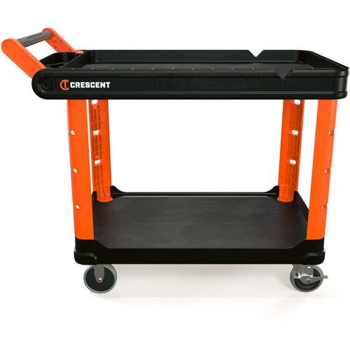 RAILWORKS 2-Shelf Industrial Utility Cart with 5" Hard Casters, 47" L x 24-1/2" W x 34" H, Black/Orange Equipment World