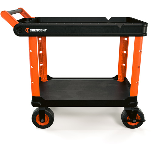 Chariot utilitaire industriel &agrave; 2 tablettes RAILWORKS avec roulettes de 8", 47" lo x 24-1/2" la x 37-4/5" h, Noir/Orange Equipment World
