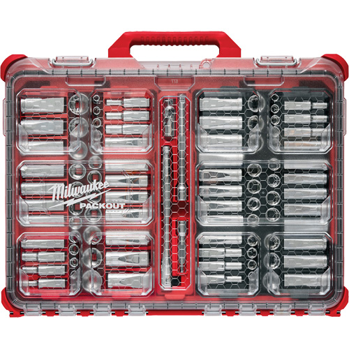 Metric/SAE Ratchet & Socket Set with PACKOUT Low-Profile Organizer, 98 Pcs, 3/8" Drive Size Equipment World