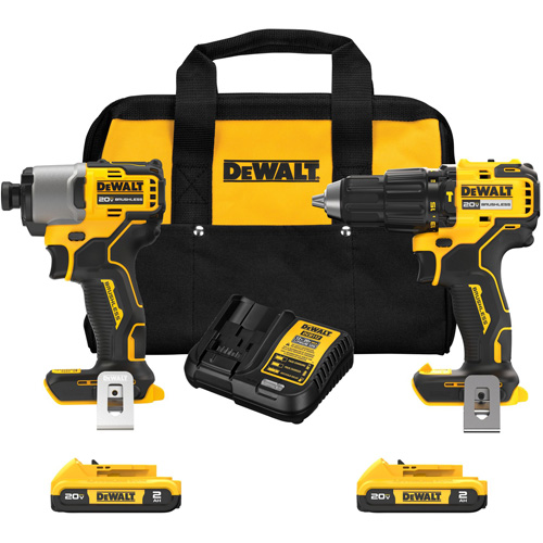 Brushless Compact Cordless 1/2" Hammer Drill & 1/4" Impact Driver Kit, Lithium-Ion, 20 V Equipment World