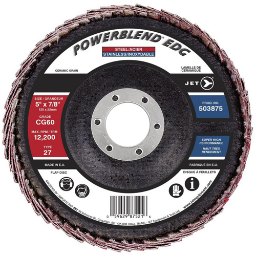 POWERBLEND EDG Curved Edge Flap Disc, 5" x 7/8", Type 27, CG60 Grit, Ceramic Equipment World