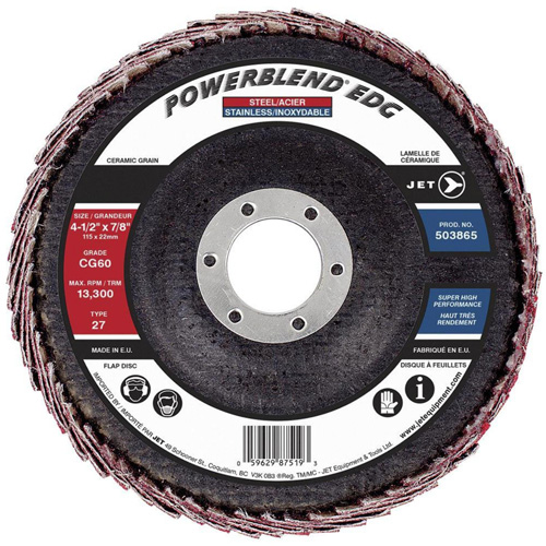 POWERBLEND EDG Flap Disc, 4-1/2" x 7/8", Type 27, CG60 Grit, Ceramic Equipment World
