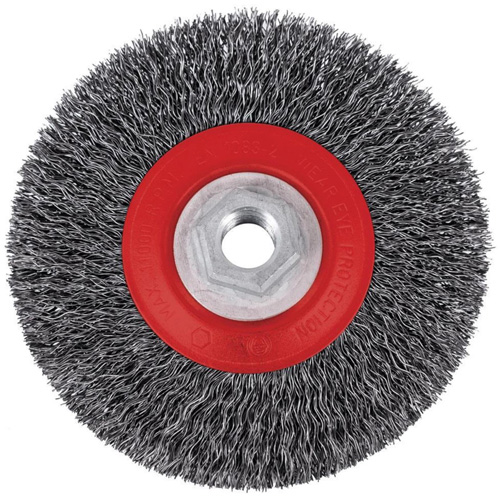 5C14T High Performance Crimped Wire Brush, 5" Dia., 0.014" Fill, 5/8"-11NC Arbor Equipment World
