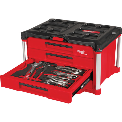 64-Piece Hand Tool Set with PACKOUT 4 Drawer Tool Box, 16-3/10" x 22-1/5" x 14-3/10", Black/Red Equipment World