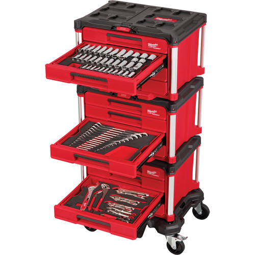 366-Piece Master Mechanics Hand Tool Set with PACKOUT Drawers & Dolly, 16-3/10" x 22-1/5" x 48-5/8", Black/Red Equipment World