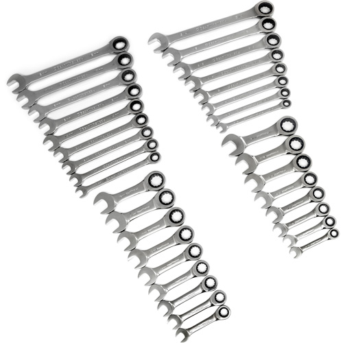 72-Tooth 12 Point Standard & Stubby Wrench Set, Ratcheting Combination, 34 Pieces, Imperial and Metric Equipment World