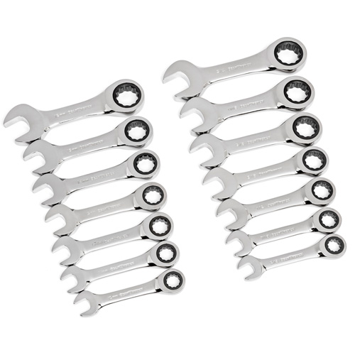 72-Tooth 12 Point Stubby Wrench Set, Ratcheting Combination, 14 Pieces, Imperial and Metric Equipment World