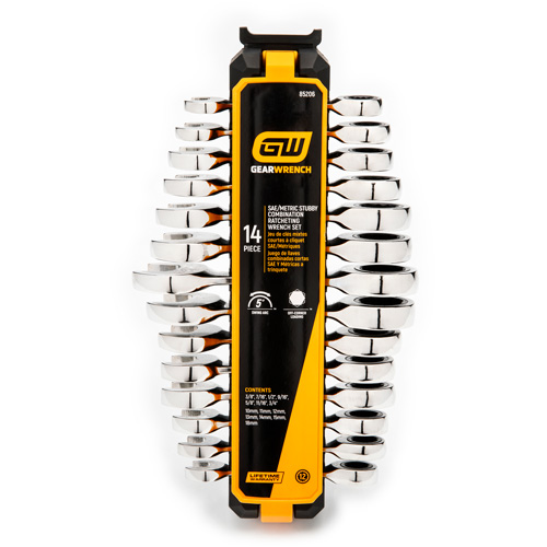 72-Tooth 12 Point Stubby Wrench Set, Ratcheting Combination, 14 Pieces, Imperial and Metric Equipment World