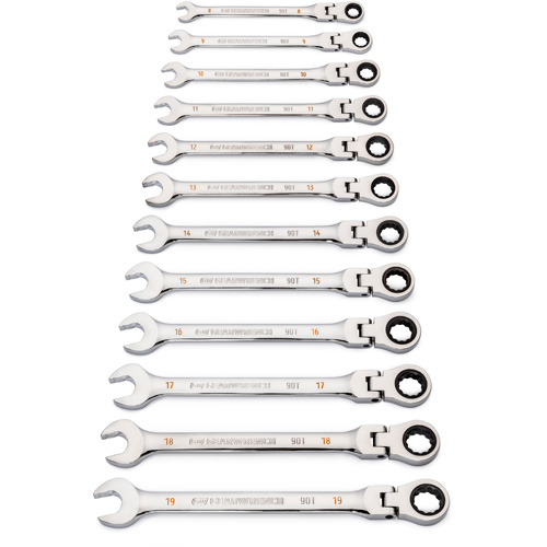 90-Tooth 12 Point Wrench Set, Flex Head/Ratcheting Combination, 12 Pieces, Metric Equipment World