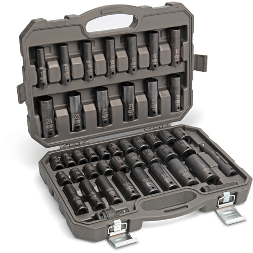 6 Point SAE/Metric Socket Set, 44 Pcs, Impact, 1/2" Drive Size, Deep Equipment World