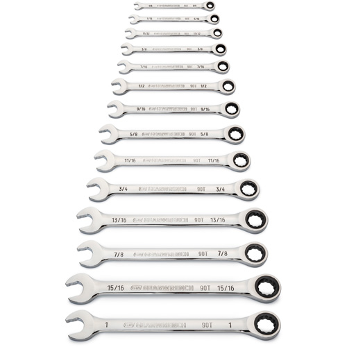 90-Tooth 12 Point SAE Wrench Set, Ratcheting Combination, 14 Pieces, Imperial Equipment World
