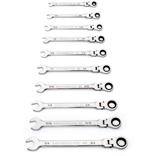 90-Tooth 12 Point SAE Wrench Set, Flex Head/Ratcheting Combination, 10 Pieces, Imperial Equipment World