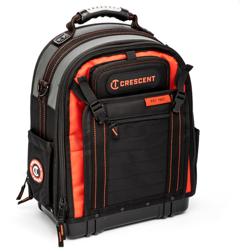 Tradesman Backpack, 18" L x 10" W, Black/Grey/Orange, Polyester Equipment World
