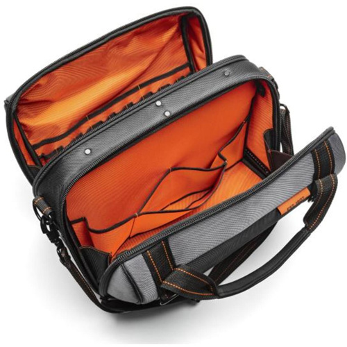 17" Tradesman Closed Top Tool Bag, Polyester, 3 Pockets, Black/Grey/Orange Equipment World