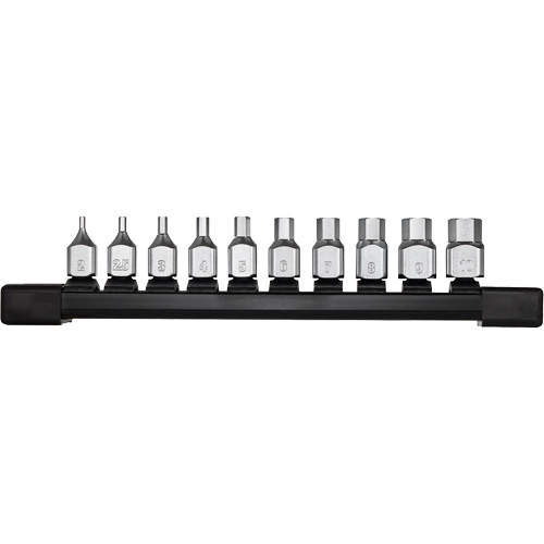 Low-Profile Metric Bit Socket Set, Hex, 1/4" Drive, 10 Pcs Equipment World