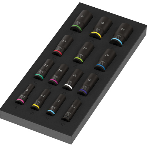 Foam Insert Zyklop B Impaktor Deep Socket Set 1, 15 Pcs, Impact, 3/8" Drive Size, Deep Equipment World