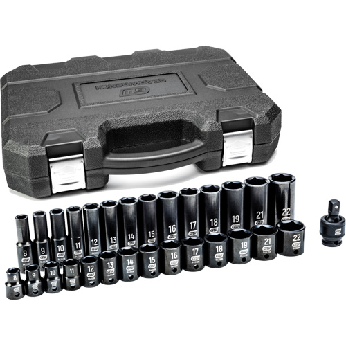 Jeu de douilles m&eacute;triques &agrave; 6 pans, 29 Mcx, Chocs, Prise de 3/8", Profond Equipment World