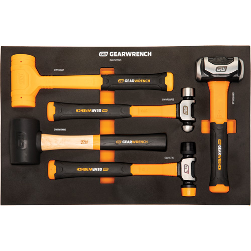 Jeu de marteaux mixtes dans un plateau de rangement en mousse, 5 morcea Equipment World