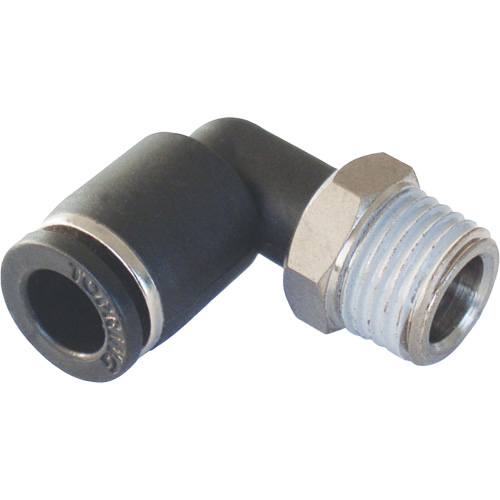 Adaptateur coude m&acirc;le NPT MAXFIT &agrave; raccord instantan&eacute; (push-to-connect), 3/8" x 1/2" dia., Polym&egrave;re PBT Equipment World