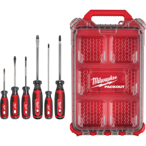 Cushion Grip Screwdrivers Set with PACKOUT Low-Profile Compact Organizer, 6 Pcs. Equipment World