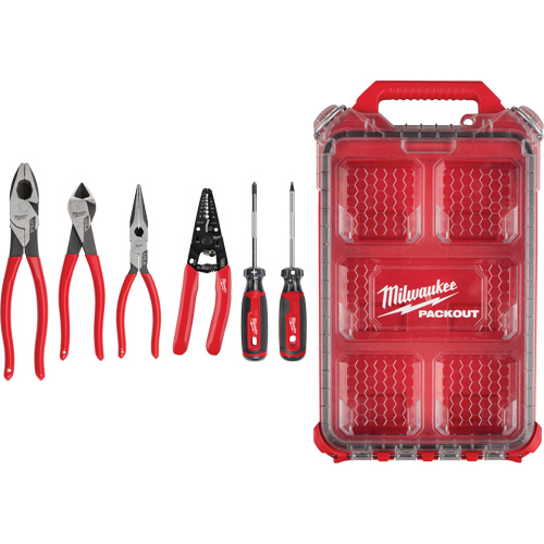 Dipped Grip Pliers, Wire Stripper & Cushion Grip Screwdrivers Set with PACKOUT Organizer Equipment World