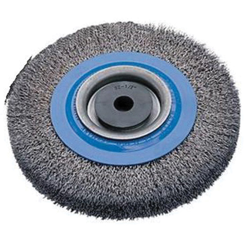 Crimped Wire Bench Wheel Brush, 6" Dia., 0.0118" Fill, 1/2" - 1-1/4" Arbor Equipment World