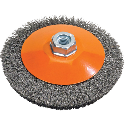 Saucer Cup Brush With Knot-Twisted Wires, 5" Dia., 0.02" Fill, 5/8"-11 Arbor, Steel Equipment World