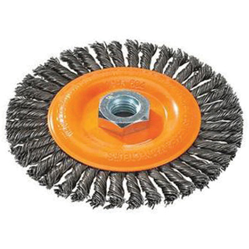 Brosse &agrave; fils nou&eacute;s pour cordons de soudure, Dia. 4", Fils 0,02", Arbre 5/8"-11, Acier Equipment World