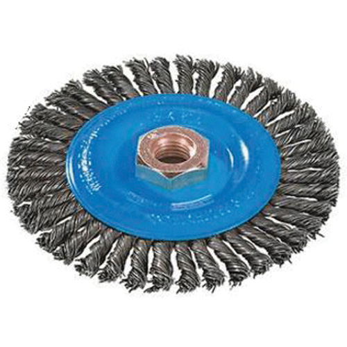 Stringer Bead Knotted Wire Brush, 4" Dia., 0.02" Fill, 5/8"-11 Arbor, Aluminum/Stainless Steel Equipment World