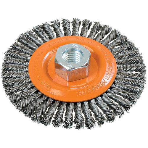 Stringer Bead Knotted Wire Brush, 4-1/2" Dia., 0.02" Fill, 5/8"-11 Arbor, Steel Equipment World